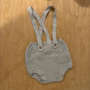 Gray Knit Baby Romper with Suspenders